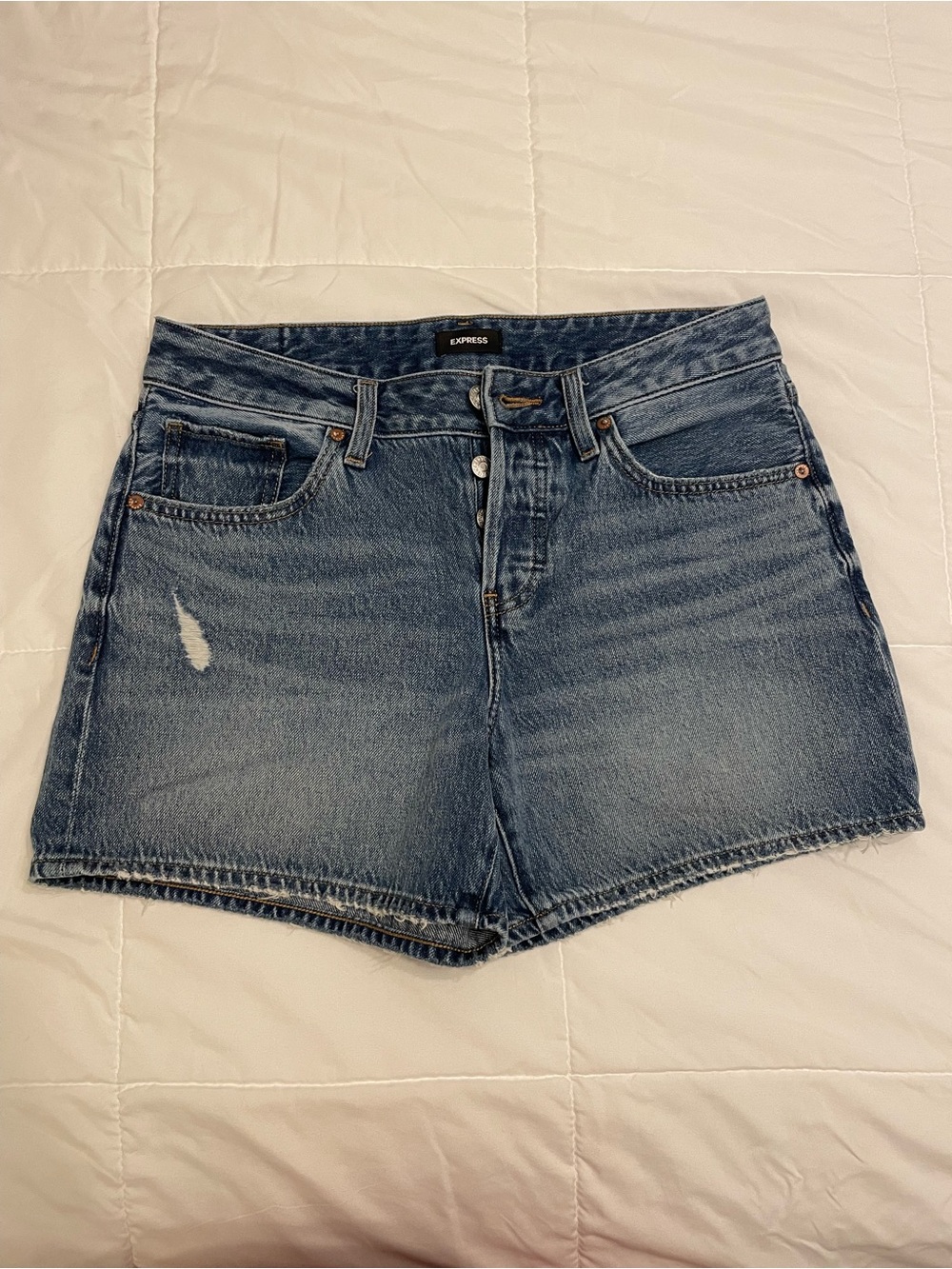 Express Mid Wash Button-Fly Denim Shorts
